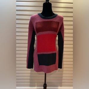 Tommy Hilfiger Burgundy Color Block Wool Sweater Size Large